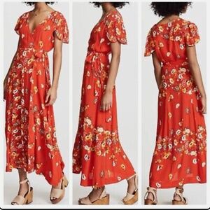 Free People Floral Jess Wrap Maxi Dress in Red Floral